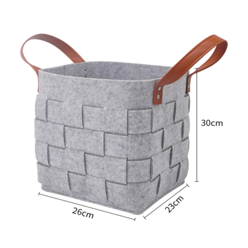 Handmade Woven Felt Two Set of Large Medium size Hamper laundry Toy Storage Basket with PU Handle